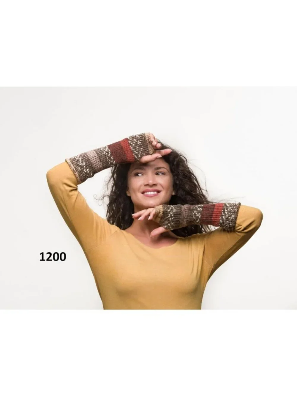 Cozy Handmade Knitted Winter Fingerless Gloves - Brown & Dark Orange Multicolor